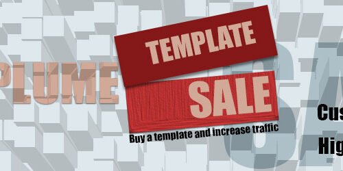 A graphic design for a Photoshop template advertisement featuring the word “SALE” in large letters on a red banner, with additional text promoting website traffic increase through template purchase.